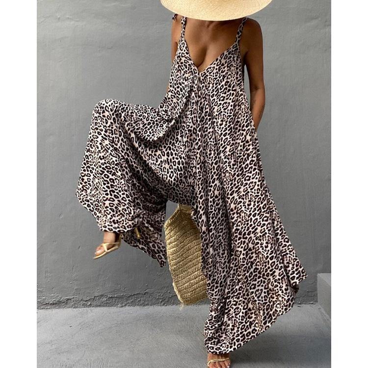 Plus Size Leopard Backless Jumpsuits-STYLEGOING