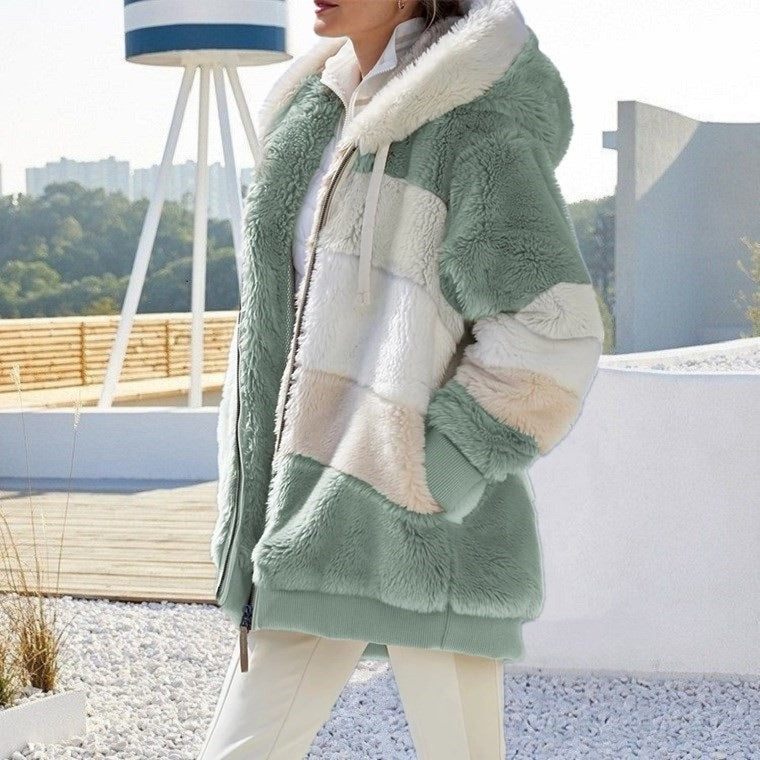 Winter Velvet Zipper Hoodies Overcoat for Women