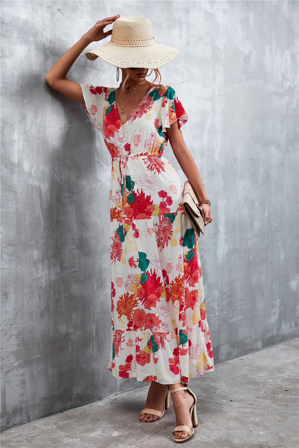 Casual V Neck Long Maxi Dresses