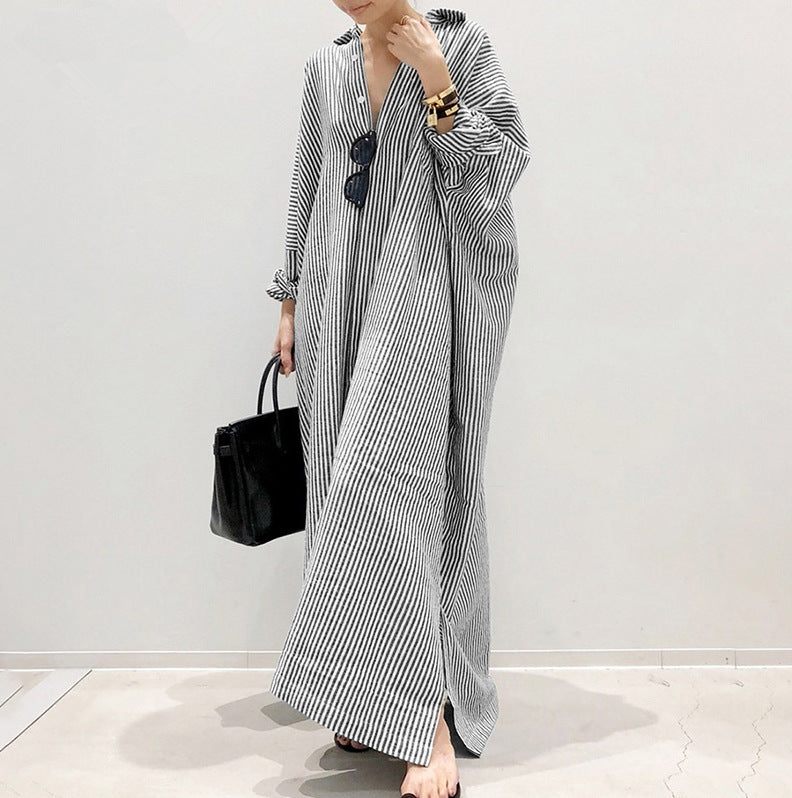 Casual Striped Plus Sizes Irregular Women Long Cozy Dresses