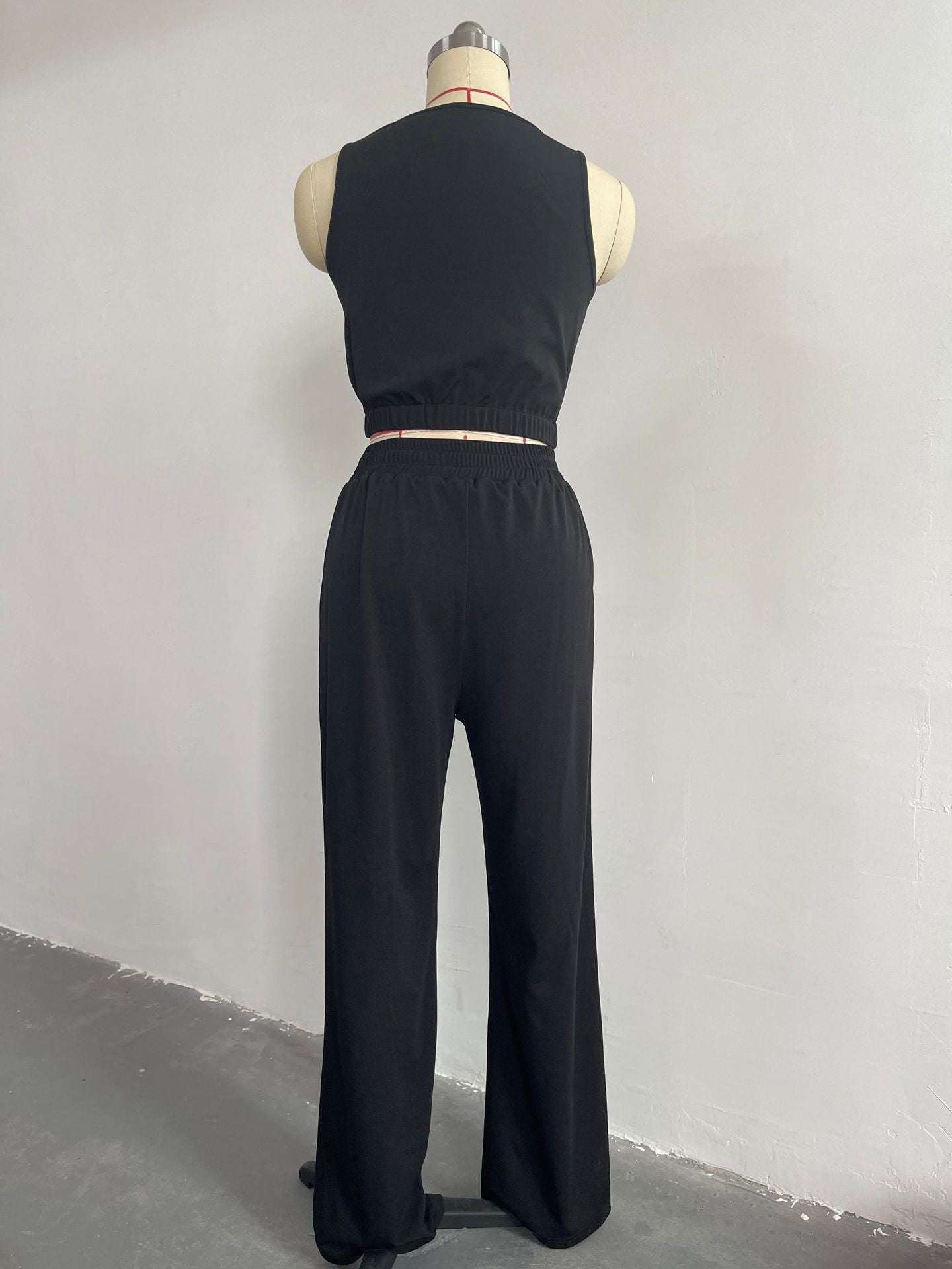 Casual Drawstring Short Tops and Wide Legs Pants