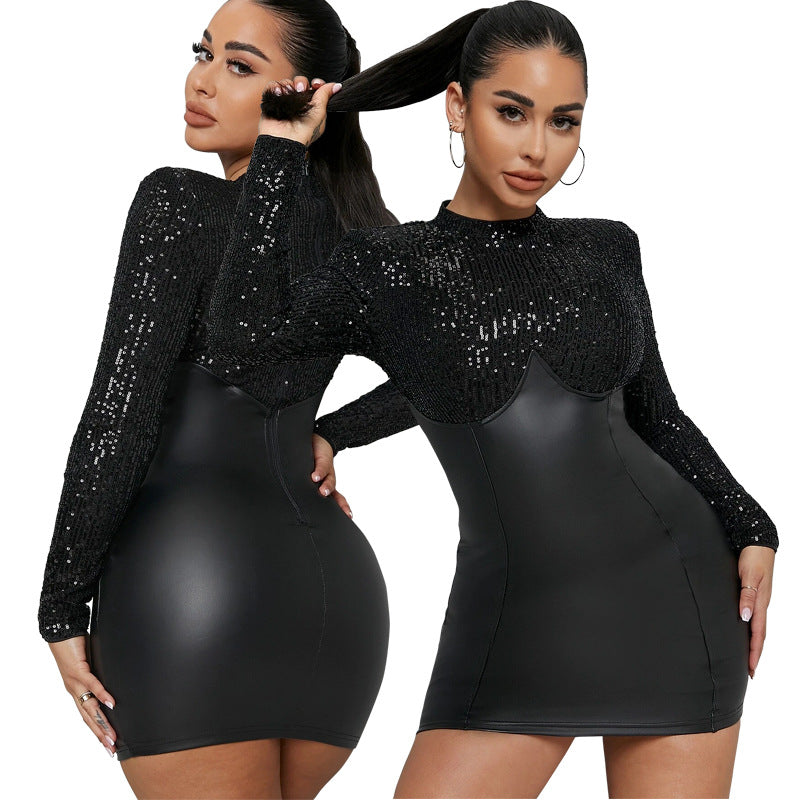 Sexy PU Long Sleeves Bodycon Mini Party Dresses