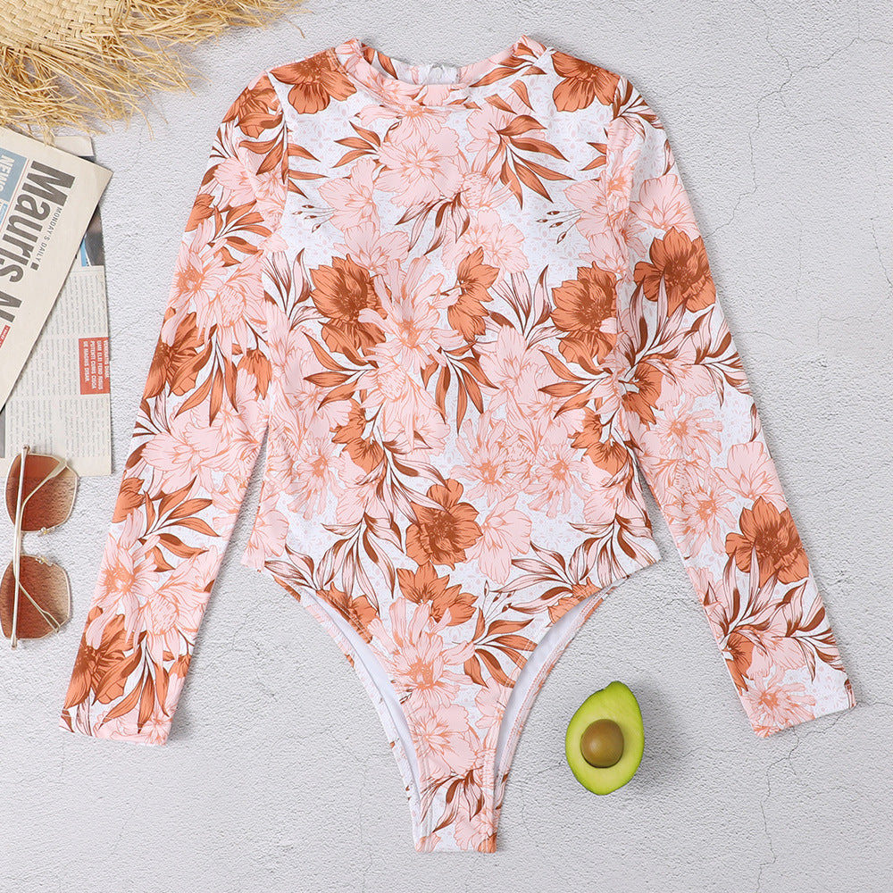 Pink Floral Long Sleeves Surf Wear for Women