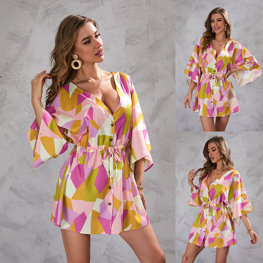 Summer Geometry Designed Women Short Dresses