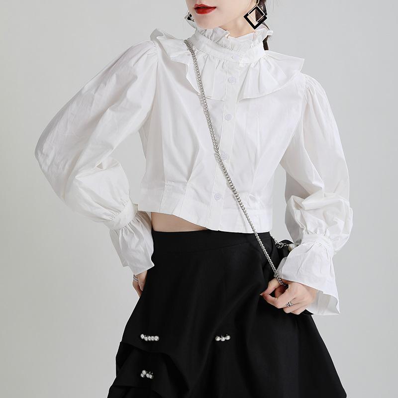 Women High Waist High Neck Pull Sleeves Shirts