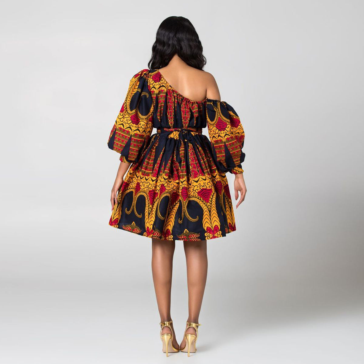 Designed African One Shoulder Long Sleeves Short Dresses