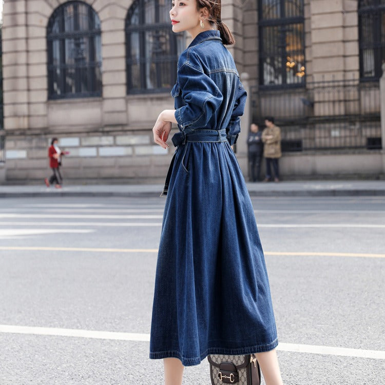 Vintage Denim Fall A Line Long Shirts Dresses