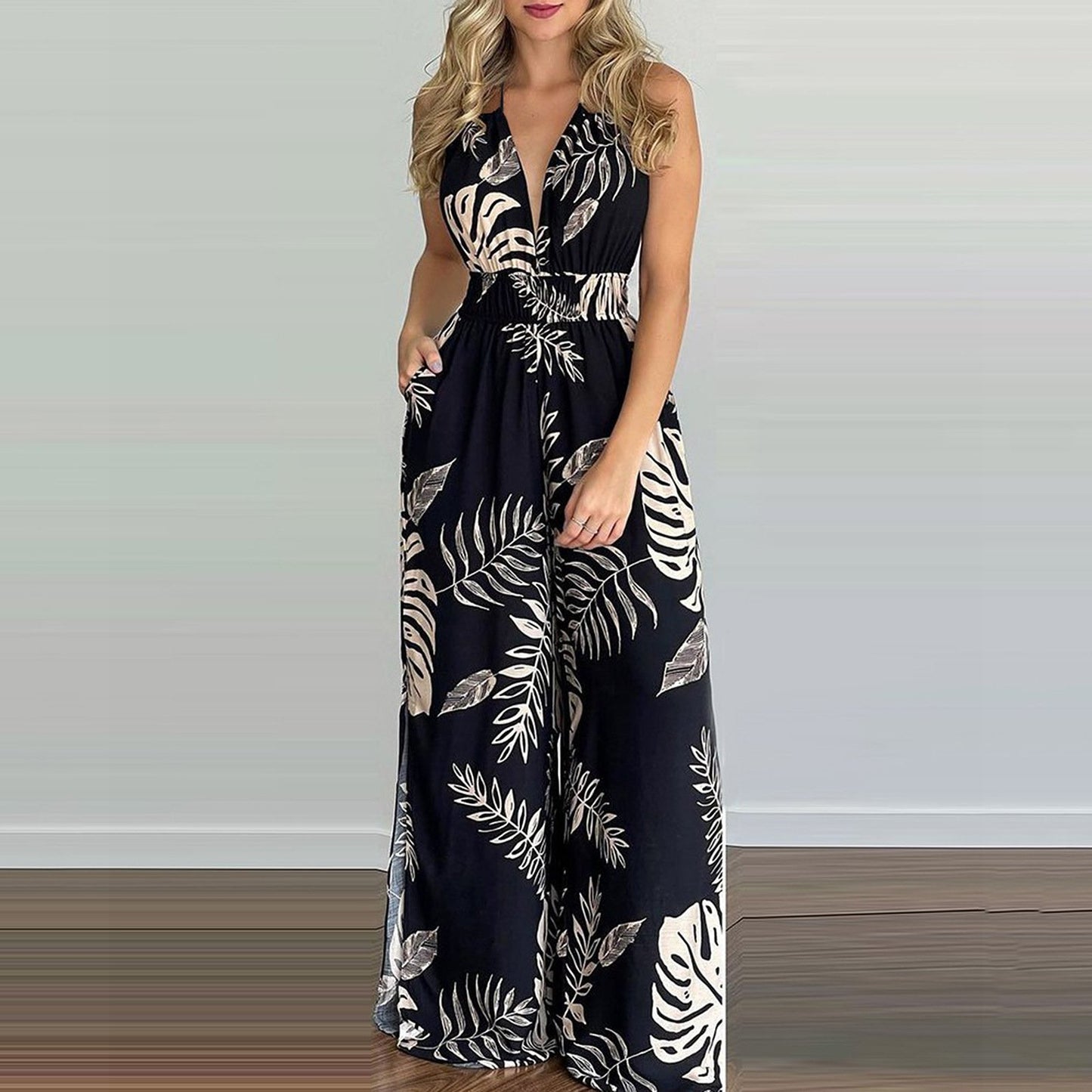 Sexy Floral Print Halter Women Jumpsuits-STYLEGOING