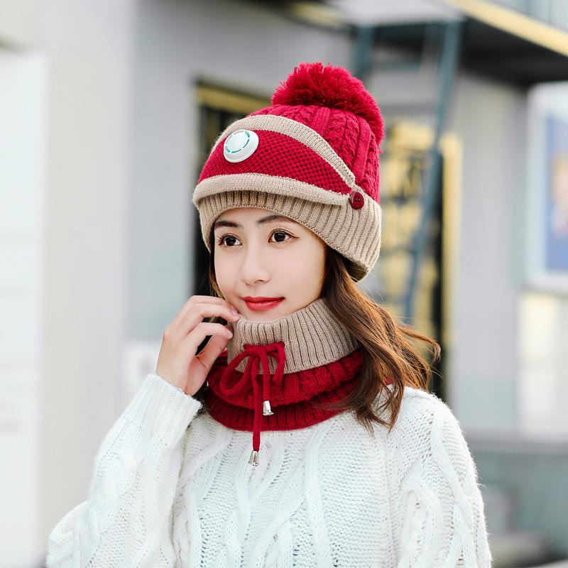 Women Winter Fleece Liner Outdoor Kntting Hats&Scarfs 3pcs/Set-Red-One Size-Elastic-Free Shipping at meselling99