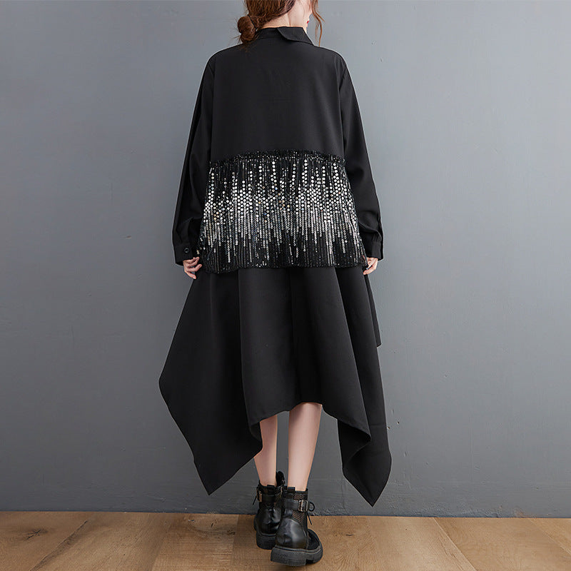 Black Irregular Plus Sizes Long Cozy Dresses