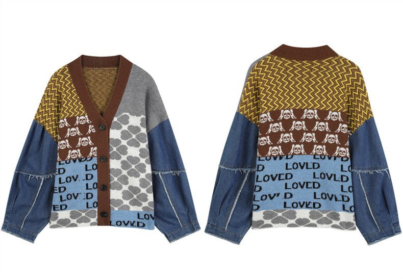 Contrast Colors Designed Women Knitting Sweater Cardigans