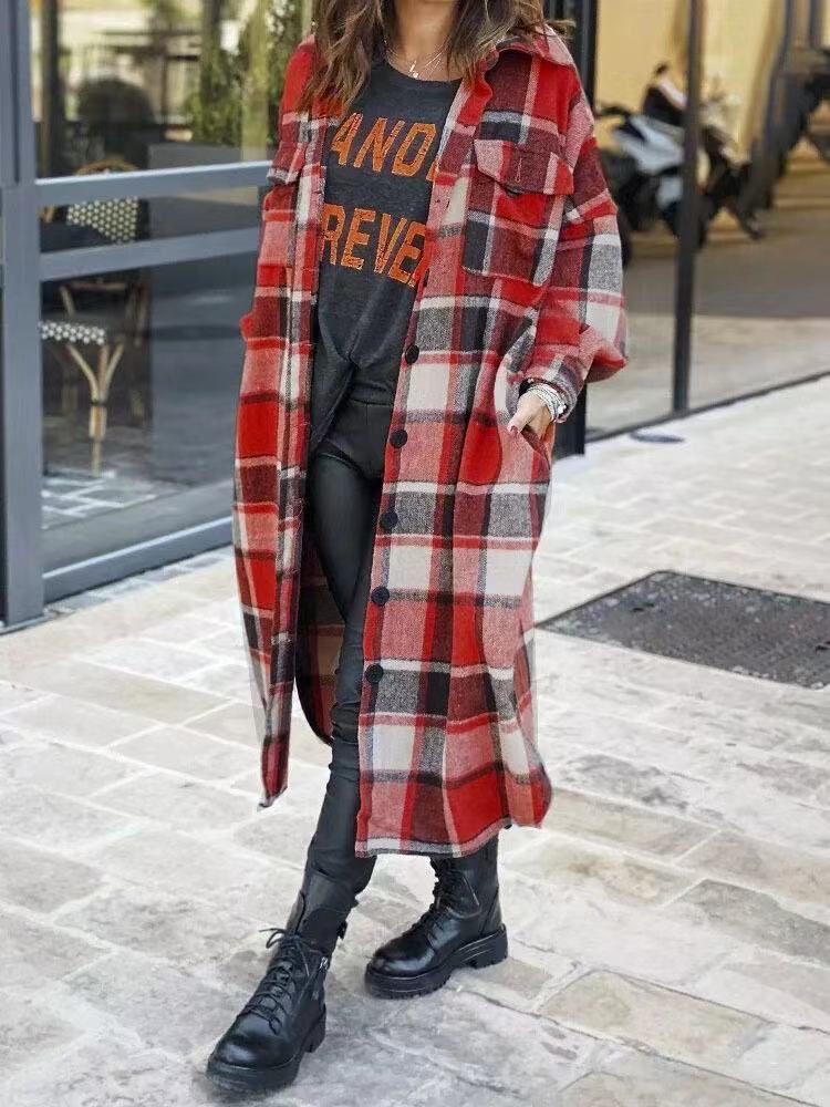 Casual Women Plaid Woolen Long Shirts