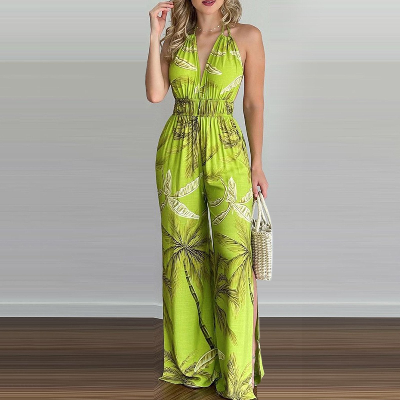 Sexy Floral Print Halter Women Jumpsuits-STYLEGOING