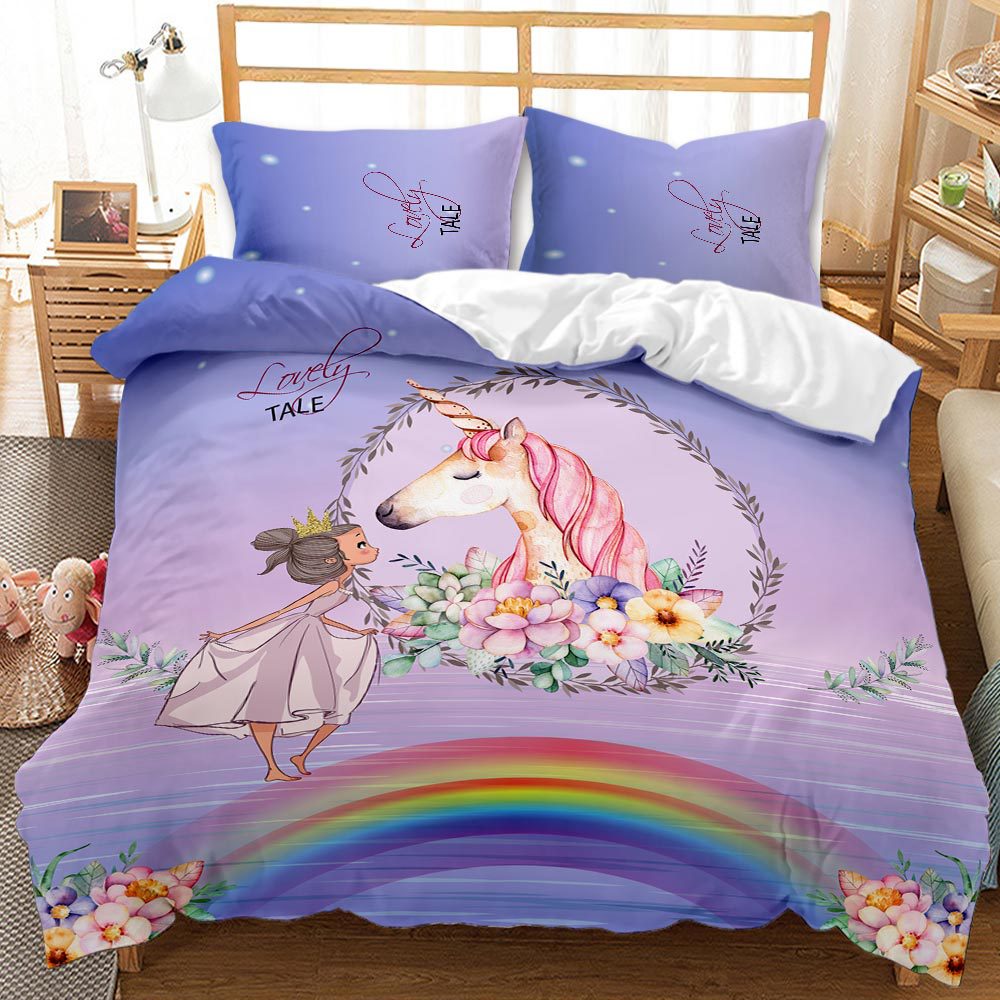 Lovely 3D Unicorn Design Queen King Dovet Cover Bedding Sets