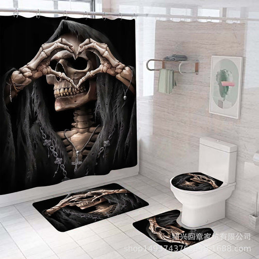 Halloween 3D Print Witch Shower Curtain Bathroom Rug Set Bath Mat Non-Slip Toilet Lid Cover-STYLEGOING