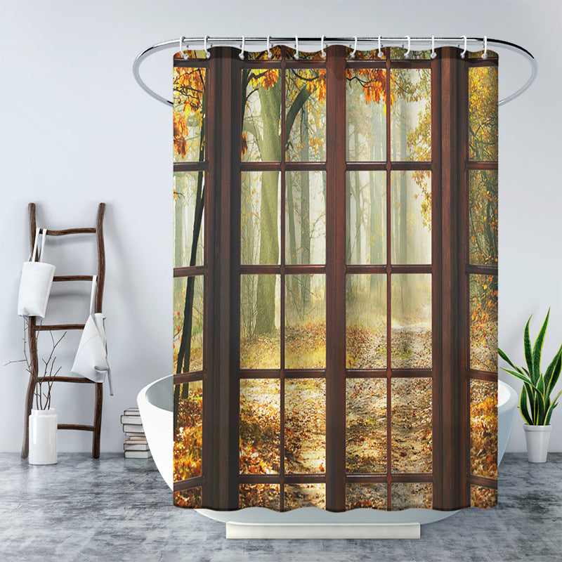 3D Window and Landscaple Water Proof Shower Curtain