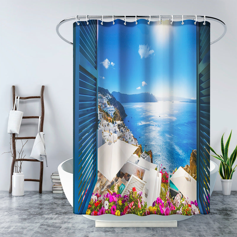 3D Window and Landscaple Water Proof Shower Curtain
