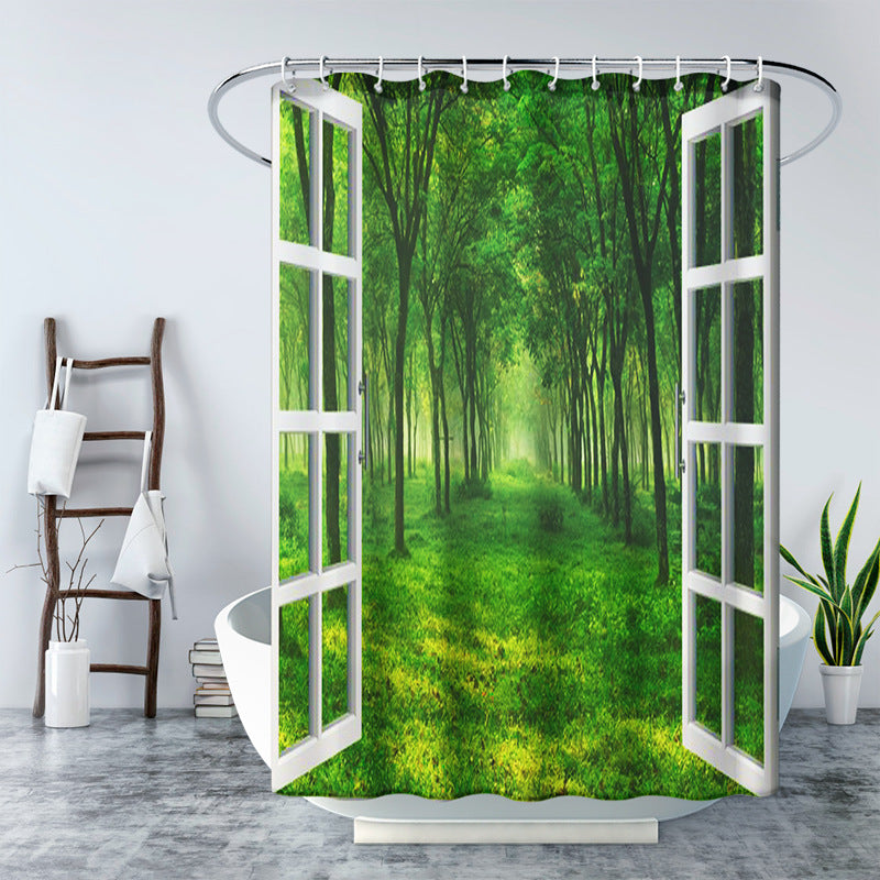 3D Window and Landscaple Water Proof Shower Curtain