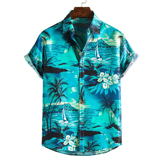 Floral Print Men's Short Sleeves Summer Beach T Shirts