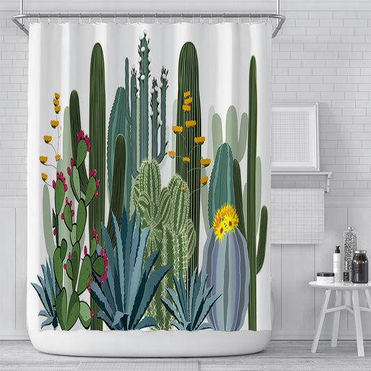 Green Cactus Shower Curtain For Bathroom-STYLEGOING