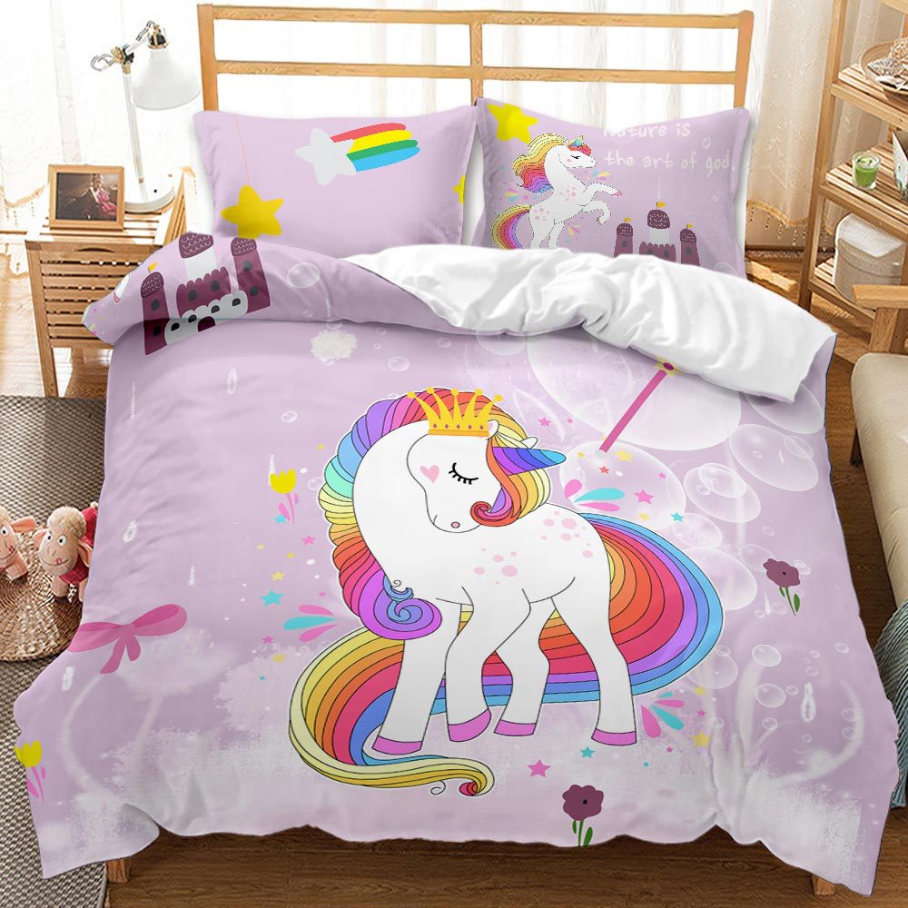 Lovely 3D Unicorn Design Queen King Dovet Cover Bedding Sets