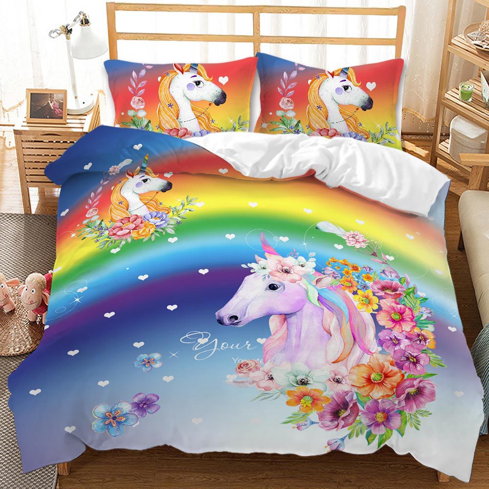 Lovely 3D Unicorn Design Queen King Dovet Cover Bedding Sets