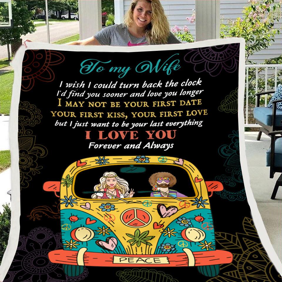 To My Wife Letter Car Design Black Cozy Fleece Blanket--Free Shipping at meselling99