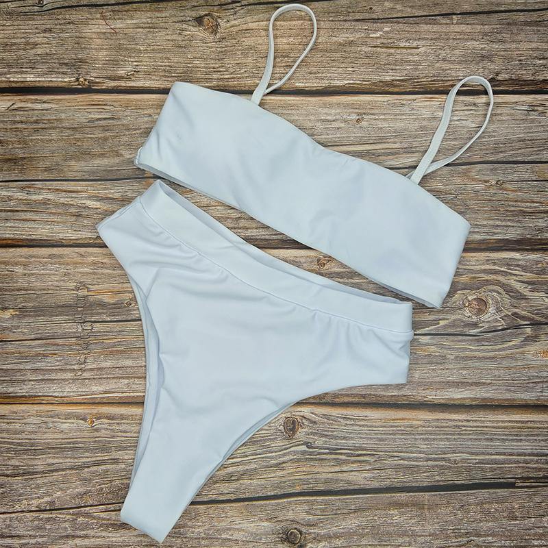 Beach Plain High Rise Triangle Bikinis Sets-STYLEGOING