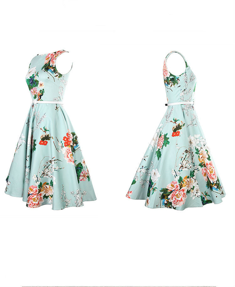 Vintage Off The Shoulder Floral Print Dresses