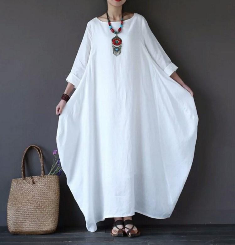Plus Size Loose Linen Long Cozy Dresses-STYLEGOING