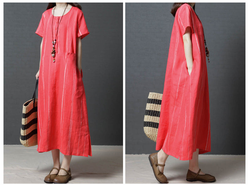 Summer Cozy Linen Plus Sizes Midi Dresses