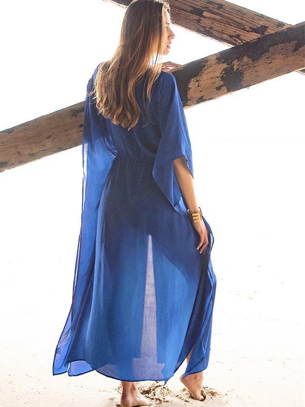Blue Loose Chiffon Cover-Ups Dress-STYLEGOING