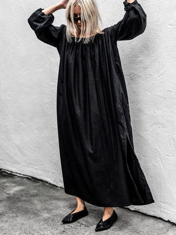 Black Off-Shoulder Loose Long Dress-STYLEGOING