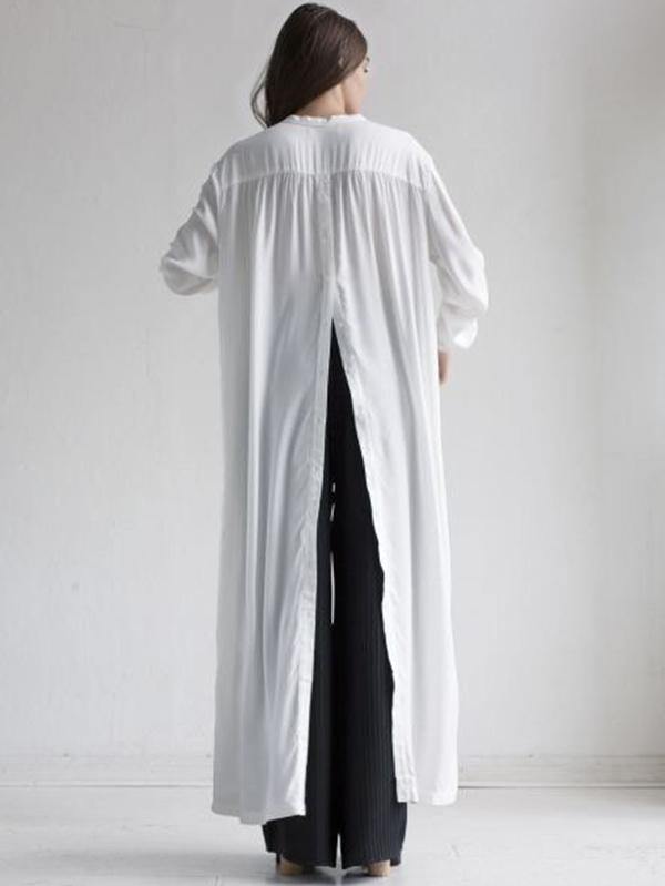 Solid Lapel Long Shirt Dress-STYLEGOING
