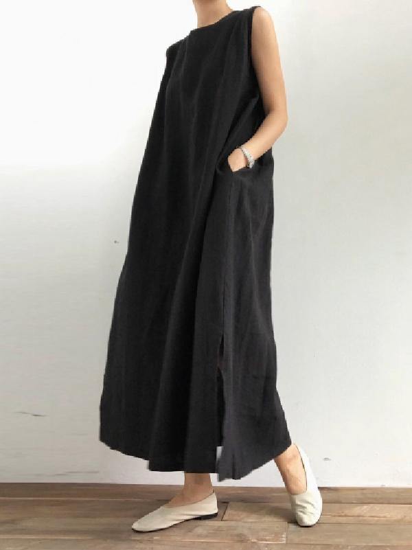 Simple Loose Sleeveless Long Dress-STYLEGOING