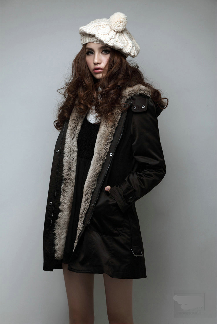 Women Winter Fur Warm Outerwear with Hat-STYLEGOING