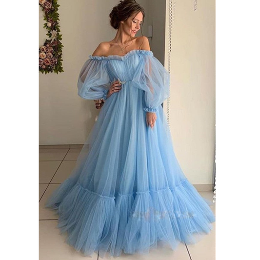 Women Off The Shoulder Tulle Long Party Dresses