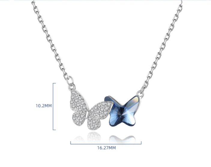 Fashion Double Butterfly Design Sterling Sliver Necklace