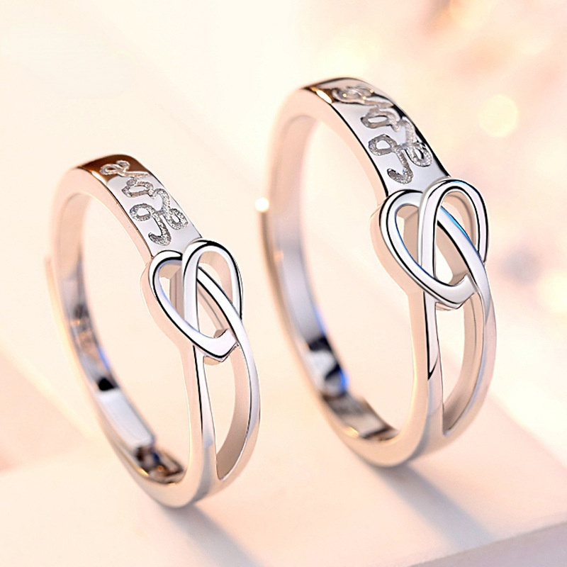 Tie The Knot Love Design Silver Couple Rings