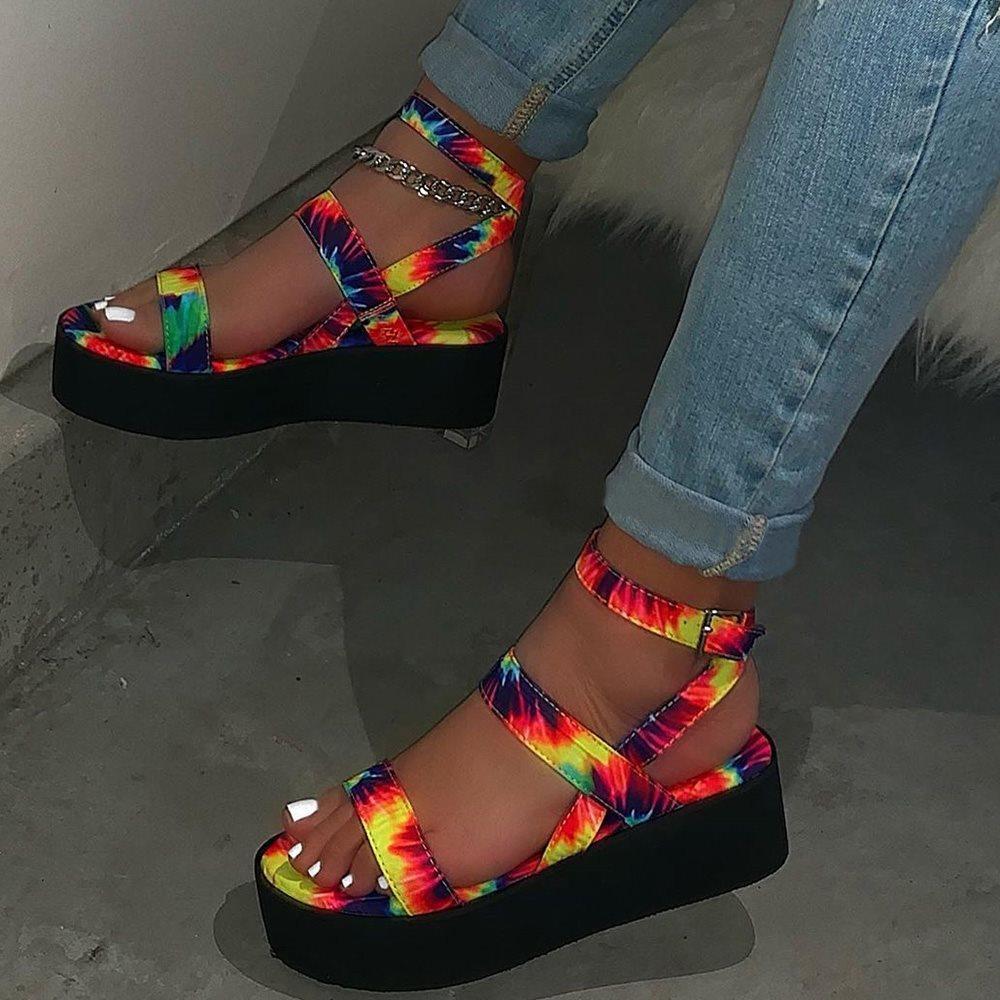 Colorful Strappy Buckle Platform Sandals-STYLEGOING
