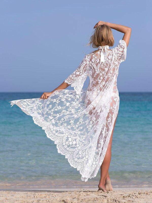 White Lace See-Through Cover-Ups-STYLEGOING