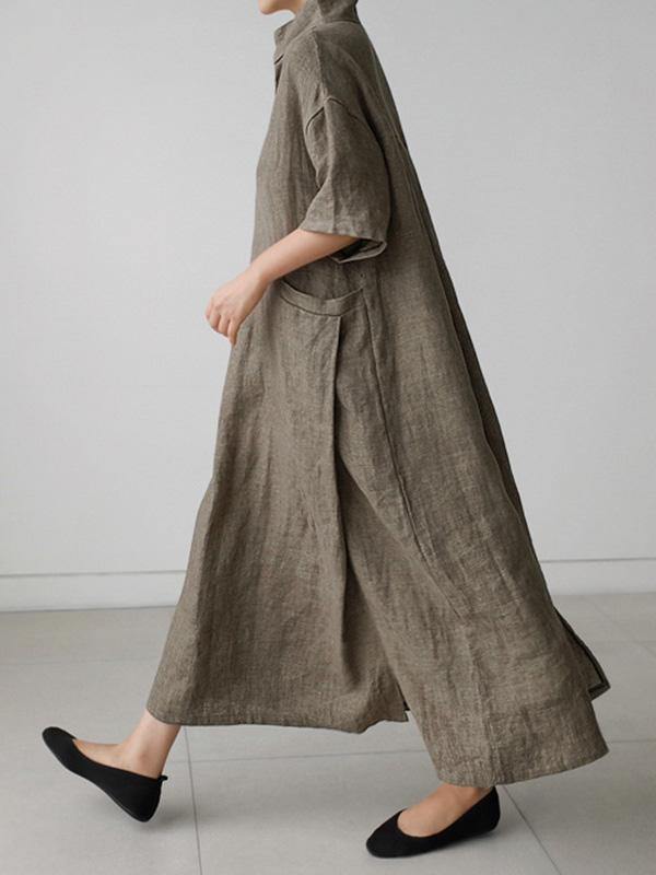 Casual Cozy Cotton Split-Side Long Dress-STYLEGOING