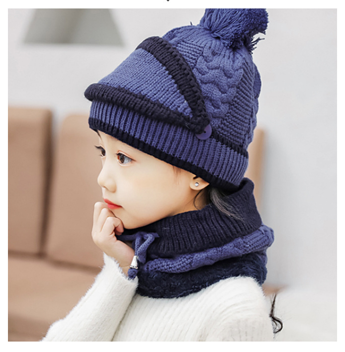 Winter Fleece Liner Warm Knitting Kids Hats&Scarfs-Blue-Free Shipping at meselling99