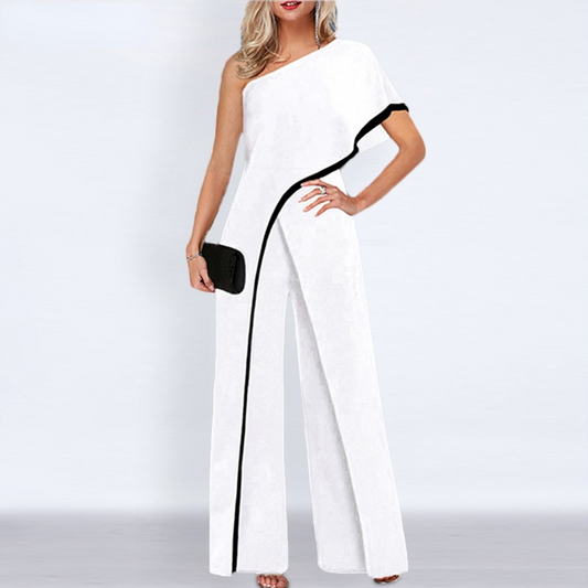 White Casual OL One Shoulder Overall Jumpsuits--Free Shipping at meselling99
