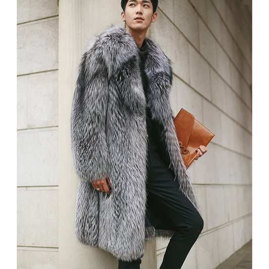 Luxury Artifical Fox Fur Plus Sizes Long Overcoat for Men