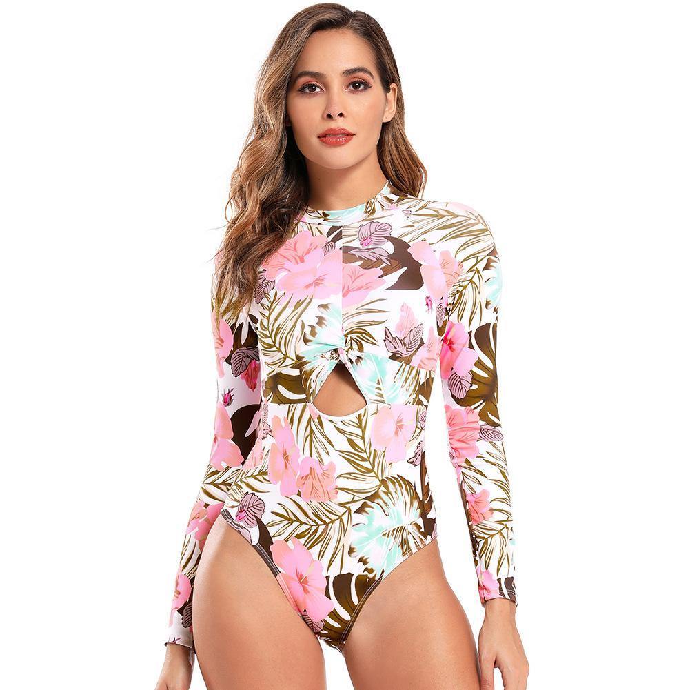 New Flower Print Conservative One Picece Swimsuit-STYLEGOING