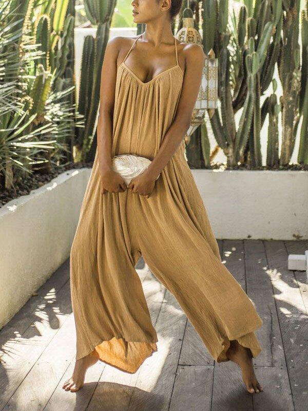 Loose Backless Wide Leg Jumpsuits-STYLEGOING
