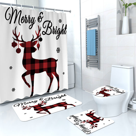 Merry Christmas Elk Fabric Shower Curtain Sets
