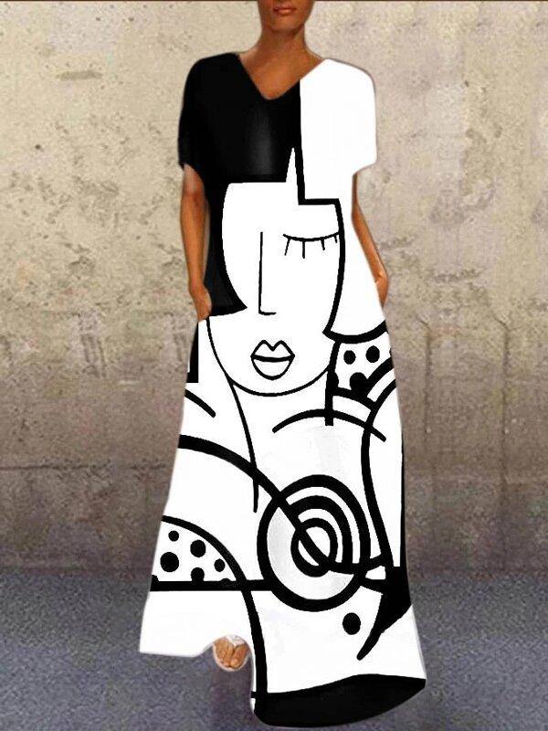 Abstract Print Colorful Maxi Dress-STYLEGOING