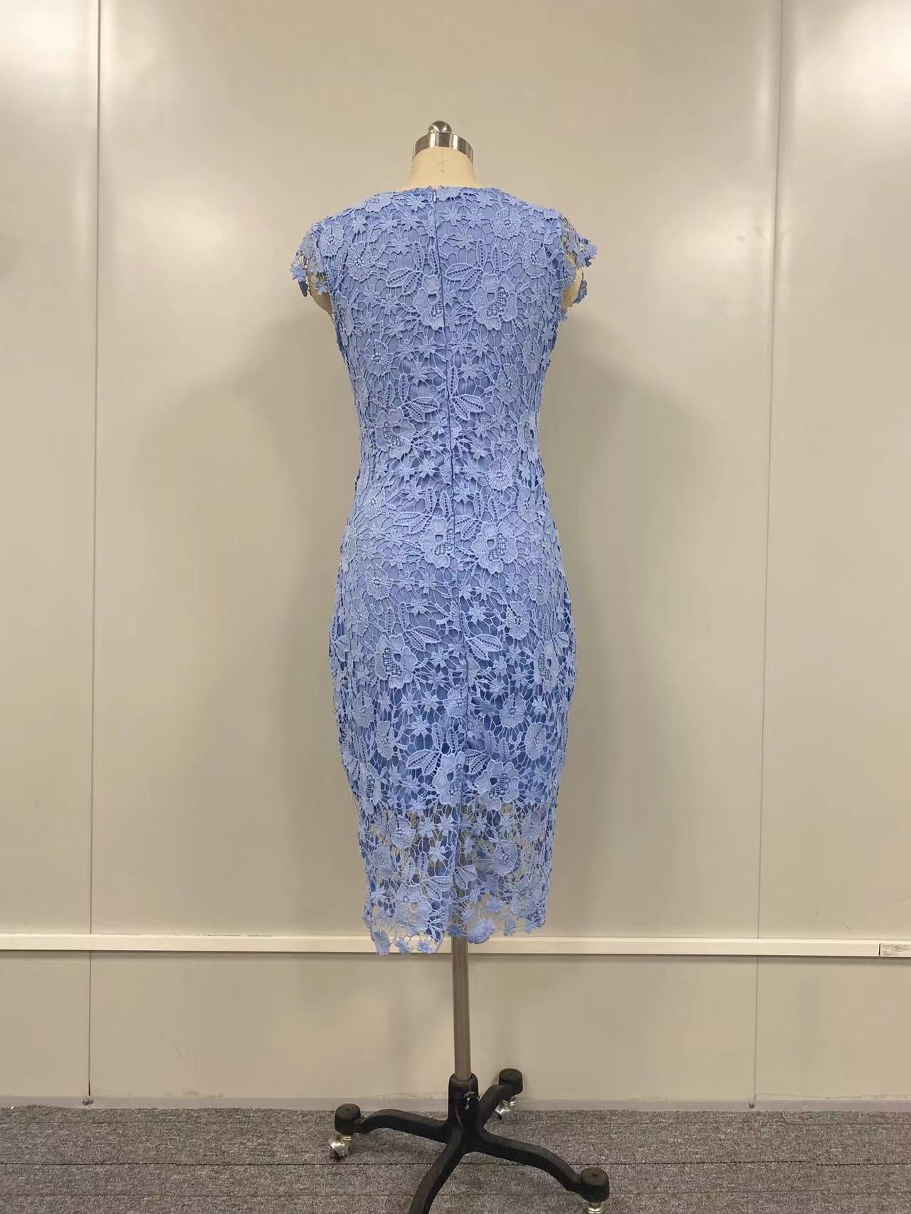 Blue Round Neck Sleeveless Bodycon Dresses